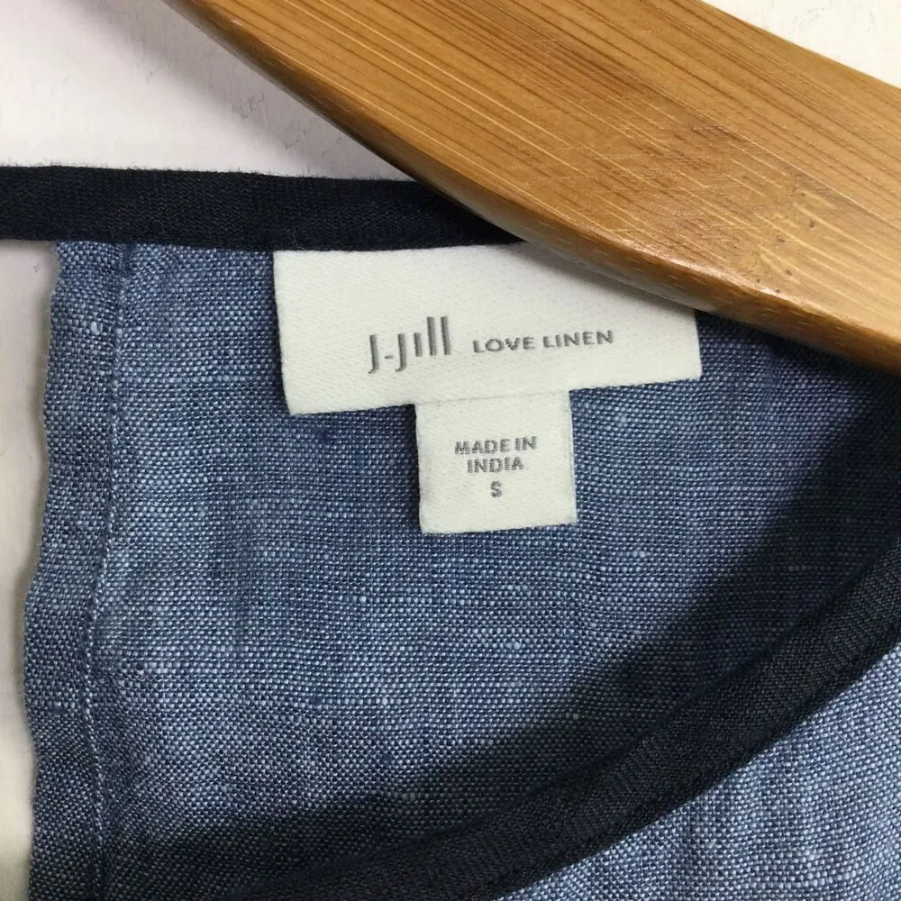 J. Jill Women's Seamed Love Linen Dress V-Neck Pullover Sleeveless Blue Size S - Picture 12 of 16
